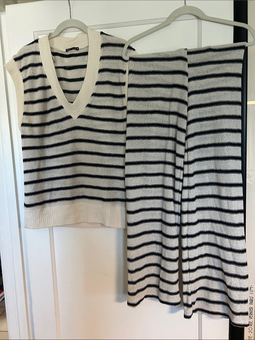 ZARA Striped Knit Coordinating Set - V-Neck Sweater Vest & Wide Leg Pants